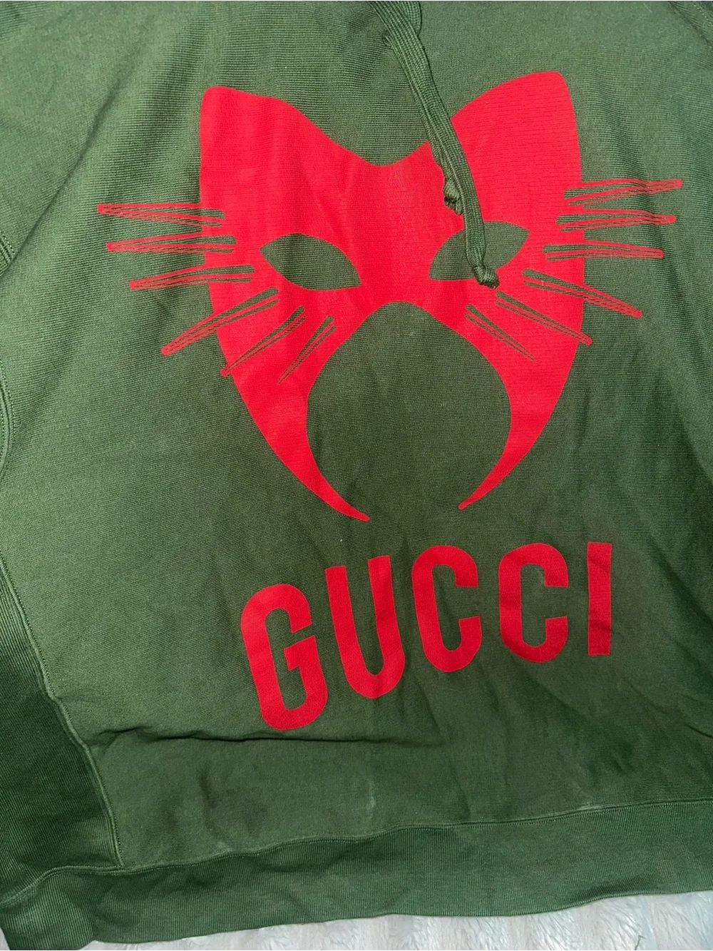 Gucci Green Pullover with Red Cat-Mask Graphic
